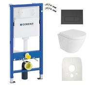 Duofix Basic élément de bâti-support + WC suspendu Sogo blanc sans rebord + plaque de commande Delta 25 | Bouton noir | Set complet