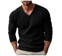 Duohropke Pull décontracté pour homme - Col en V - Laine - Cachemire