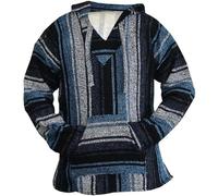 Duohropke Sweat à capuche pour homme - Jerga hippie mexicain - Pull à capuche classique Baja - Veste rayée - Col en V - Manteau à capuche avec cordon de serrage - Pull d'hiver, bleu, L