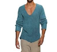 Duohropke T-shirt à manches longues pour homme avec col en V profond - T-shirt à manches longues en V uni coupe ajustée - T-shirt basique uni à manches longues et col en V