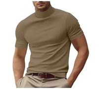 Duohropke T-shirt pour homme à manches courtes avec col roulé - Stretch - Sous-vêtements de sport - Couleur unie - Demi-col roulé - Décontracté - Basique - Pull en tricot - Maillot de corps