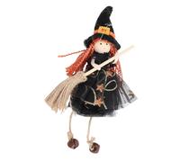 Duokon Ornement de Poupée de Sorcière à Suspendre, Figurine de Sorcière d'halloween en Tissu de Soie avec Jupe en Gaze et Balai en Tilleul, Décoration Volante Légère pour Porte Fenêtre, Chambre,