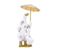 Duokon Statuette Résine Mère Canard avec Parapluie Canetons Figurine Blanc Or Animal Décoration Salon Maison Cadeau Mariage