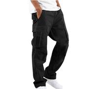 DUOLUVA Pantalon cargo d'hiver pour homme avec 6 poches, noir, avec fermeture éclair, coupe universelle