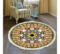 Duories Tapis rond en coton tissé à la main - Motif mandala - Style bohème vintage - Avec pompons - Lavable en machine - Pour chambre à coucher, couloir, salon, table basse - 60 cm - Fleurs #31