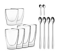 Duos Feelino Verres à Double Paroi avec Cuillère en Acier Inoxydable, Verres à Latte Machiato avec Effet Flottant pour Garder les Boissons Chaudes et Froides, 21-SET 6er-Set (80/310/400)