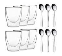 Duos Feelino Verres à double paroi avec cuillère en acier inoxydable, verres à latte Machiato et verres à thé avec effet flottant pour garder les boissons chaudes ou froides, 08-SET 6x 200ml