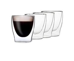 DUOS® Tasses à expresso en verre 4 x 80 ml, verres à double paroi pour latte macchiato, verres à café à double paroi, verres à thé, verres à cappuccino, verres à café glacé