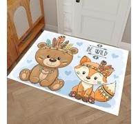 DUOTCYELE 40 x 60 cm Dessin Animé Ours Renard Paillasson Intérieur Antidérapant - Tapis Animaux Bohèmes Mignons Lavable en Microfibre Douce pour Cuisine, Salle De Bain, Entrée Maison - Brun