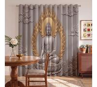 DUOTCYELE Lot De 2 Rideau Occultant Bouddha Nuages De Bon Augure 140 X 200 cm | Rideau Thermiques Zen Simple Et Élégant, Rideaus Oeillets Opaque Draperie Decoration pour Chambre à Coucher, Gris