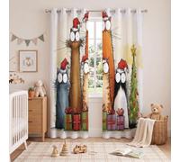 DUOTCYELE Lot De 2 Rideau Occultant Dessin Animé Mignon | Thermique Oeillets 140 X 200 cm, Rideaux Chat Bonnet Père Noël Cadeau Réduction du Bruit Thermique pour Salon Et Chambre