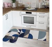 DUOTCYELE Lot De 2 Tapis Cuisine Demi-Cercle Géométrique Devant Evier Tapis De Cuisine Style Nordique Rétro Antidérapant Et Lavable pour Couloir Salle à Manger Entrée Et Porte, Bleu 40x60cm+40x120cm