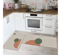 DUOTCYELE Lot De 2 Tapis Cuisine Demi-Cercles Cercles Lignes Antidérapant Lavable,Tapis De Cuisine Minimalisme pour Couloir,Salle à Manger,Entrée Et Tapi De Porte 40x60cm+40x120cm