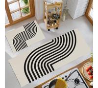 DUOTCYELE Lot De 2 Tapis De Cuisine Antidérapant Lignes Courbes À Angle Droit, Lavable Tapis De Cuisine Style Nordique Minimaliste avec Autocollants Antidérapants pour Couloir 50x80cm+50x150cm