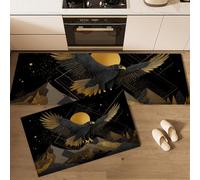 DUOTCYELE Lot De 2 Tapis De Cuisine Antidérapants Et Lavables - Pleine Lune Montagnes Aigles - Tapis De Sol Luxueux Motifs Géométriques Dorés Décoration De La Maison - 50x80cm+50x150cm