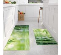 DUOTCYELE Lot De 2 Tapis De Cuisine Forêt De Bambous Ondulations De l'eau Antidérapants, Tapis De Sol Anti-Fatigue Style Spa De Guérison pour Couloir, Salle à Manger Et Entrée, 45x75cm+45x150cm