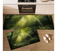 DUOTCYELE Lot De 2 Tapis De Cuisine Soleil Forêt De Feuillus, Tapis Cuisine Paysage Forestier Antidérapant Et Lavable pour Salle à Manger, Salon, Couloir 45x75cm+45x150cm, Verdure