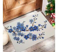 DUOTCYELE Paillasson Branche De Cerisier Bleu Lavable pour L'intérieur - Poils Courts - Minimalisme - 45 x 75 cm - Antidérapant - pour Porte D'entrée, Cuisine, Patio, Couloir - Bleu