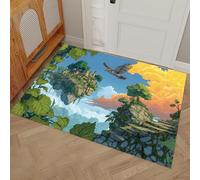 DUOTCYELE Paillasson Intérieur Aigle Château Flottant 60 x 90 cm Tapis Entree Interieur Style Anime Japonais, Profil Bas, Antidérapant, Tapis pour Entrée, Lavable, Cuisine, Couloir, Vert