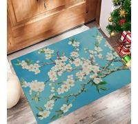 DUOTCYELE Paillasson Intérieur Branches De Fleurs D'Abricotier Blanc 45 x 75 cm Tapis Entree Interieur Style De Peinture À l'huile Rétro, Profil Bas, Antidérapant, Tapis pour Entrée, Lavable, Cuisine