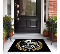 DUOTCYELE Paillasson Intérieur Entrée Crâne Chope De Bière 80 x 120 cm, Tapis D’entrée Antidérapant Lavable, Tapis De Sol Style Rétro Américain Microfibres Douces pour Entrée, Couloir, Animaux, Noir