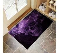 DUOTCYELE Paillasson Intérieur Fumée Violette Crâne 40 x 60 cm Tapis Entree Interieur Art Sombre Psychédélique, Profil Bas, Antidérapant, Tapis pour Entrée, Lavable, Cuisine, Couloir, Violet