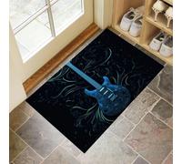 DUOTCYELE Paillasson Intérieur Guitare Électrique Bleue 90 x 150 cm Tapis Entree Interieur Art Moderne, Profil Bas, Antidérapant, Tapis pour Entrée, Lavable, Cuisine, Couloir, Bleu Foncé