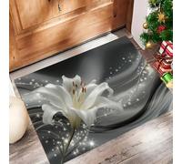 DUOTCYELE Paillasson Intérieur Lumière des Étoiles Lys 50 x 80 cm Tapis Entree Interieur Fleurs De Luxe Oniriques, Profil Bas, Antidérapant, Tapis pour Entrée, Lavable, Cuisine, Couloir, Gris