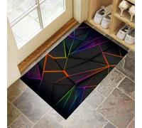 DUOTCYELE Paillasson Intérieur Néon Géométrie Polygonale 50 x 80 cm Tapis Entree Interieur Abstraction Moderne, Profil Bas, Antidérapant, Tapis pour Entrée, Lavable, Cuisine, Couloir, Noir
