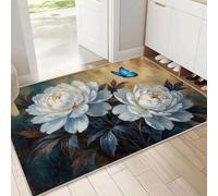 DUOTCYELE Paillasson Intérieur Pivoine Blanche Papillon 40 x 60 cm Tapis Entree Interieur Fleurs Élégantes Vintage, Profil Bas, Antidérapant, Tapis pour Entrée, Lavable, Cuisine, Couloir, Blanc
