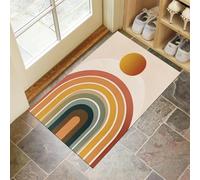 DUOTCYELE Paillasson Rayures Arc-en-Ciel Rondes Lavable pour L'intérieur - Poils Courts - Style Bohème Rétro - 40 x 60 cm - Antidérapant - pour Porte D'entrée, Cuisine, Patio, Couloir - Beige