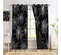 DUOTCYELE Rideau Occultant Toile D'Araignée Blanche 117 X 137 cm | Rideau Thermique Minimaliste Sombre, Lot De 2 Rideaux Opaque à Oeillets pour Fenetre Chambre Salon, Noir
