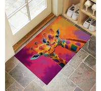 DUOTCYELE Tapis D'entrée Antidérapant Intérieur 50 x 80 cm Graffiti Girafe - Lavable Tapis Antidérapant D'entrée Intérieur, Pop Art Paillassons pour Entrée, Vestibule, Chambre, Orange