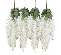 Duovlo Lot de 4 glycines artificielles en Soie à Suspendre pour décoration de Maison, fête, Mariage, 7 m (Blanc)