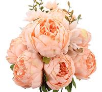 Duovlo Springs Flowers Bouquet de pivoines artificielles en Soie pour décoration de Mariage et d'intérieur (Orange-Rose)