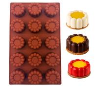 duoyif Moule à Chocolat Rond avec Forme de fleur, 15 cavités Ø 4,4 cm Moule Tartelette Silicone, Sans BPA, Moules Rond Cylindrique en Silicone pour Faire du Chocolat, Tartes, Pâtisserie (fleur, 4.4cm)