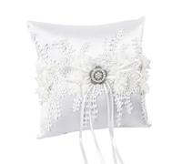 duozoanz Coussin Alliance Mariage Vintage Porte Alliance Mariage Blanc Coussin de Bague 18x18cm avec Dentelle et Perle Artificielle pour Bague de Fiançailles ou Alliances