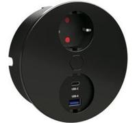 Duplex E double USB C, élément de prise, rond, avec prise de courant de sécurité, noir mat