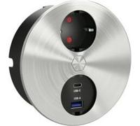 Élément De Prise Murale Encastré USB C Double, Ronde, Acier Inoxydable