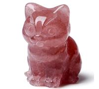 DUQGUHO Décoration chat en quartz fraise, figurines de chat en cristal, cadeaux pour les amoureux et amoureuses des chats, jolie statuette, porte-bonheur, décoration de chambre ou de bureau