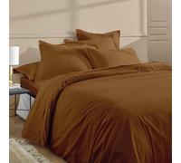 Duquennoy & Lepers - Parure de Lit 2 Personnes 260x240 CM et 2 Taies - Percale 80 Fils 100% Coton Qualité Hôtel - Housse de Couette Très Grand Lit Finition Rabat - Oeko-TEX® Made in Green - Uni Ocre