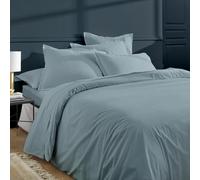 Duquennoy & Lepers - Parure de Lit 2 Personnes 260x240 CM et 2 Taies - Percale 80 Fils 100% Coton Qualité Hôtel - Housse de Couette Très Grand Lit Finition Rabat - Oeko-TEX® Made in Green - Uni Bleu