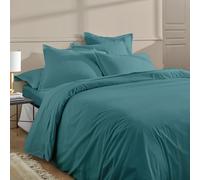 Duquennoy & Lepers - Parure de Lit 2 Personnes 260x240 CM et 2 Taies - Percale 80 Fils 100% Coton Qualité Hôtel - Housse de Couette Très Grand Lit Finition Rabat - Oeko-TEX® Made in Green - Uni Bleu