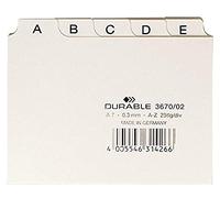 Durable 367002 Jeu de 25 Intercalaires Format A7 Paysage avec Divisions 5/5 - Onglets Imprimés A-Z - Polypro Coloris Blanc