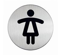 Durable 490423 Picto Étiquette de Porte Ronde (Wc Femmes, 83 mm) Argent Métallique