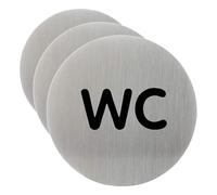 Durable 490723 Plaque de Porte Pictogramme Rond 83 mm en Acier Inoxydable Signalétique Wc Toilettes Adhésif Pièce (Lot de 3)