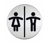 Pictogramme Toilettes mixtes Ø83 mm - Alu brossé adhésif au dos
