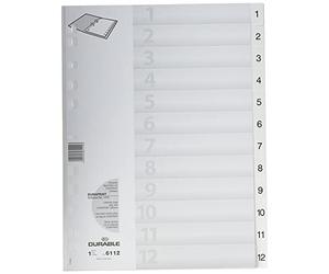 Durable 6112 Numeric tab index Polypropylene (PP) Blanc - Intercalaires de classement (Numeric tab index, Polypropylène (PP), Blanc, Portrait, A4, 230 mm)