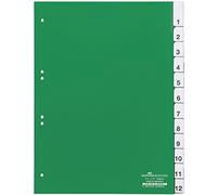 Durable 621005 Intercalaires Format A4 12 Touches Numériques - Onglets Soudés et Insertions 1-12 - Page de Garde - Perforations Universelles - PVC Rigide Coloris Vert