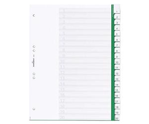 Durable 622305 Index en plastique avec onglets vierges, 20 pièces, A4 portrait, vert